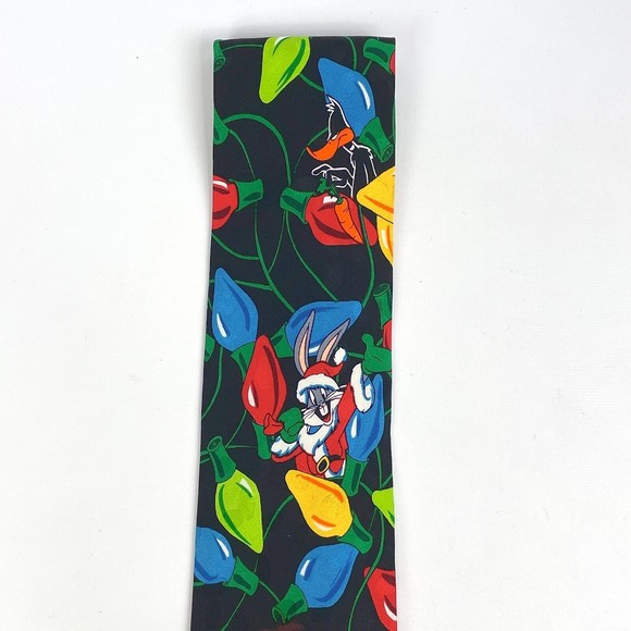 VTG 1994 Looney Tunes Mania Looney Tunes Characters in Christmas Lights Necktie - Picture 3 of 8